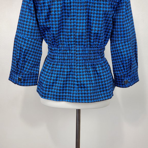 Joan Rivers Blue Black Houndstooth Button Front Blazer With Shirring Detail S - Picture 10 of 14